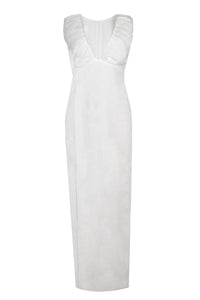 White linen maxi ethereal wedding dress - Custom Made - Bastet Noir