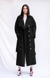 Black Cotton Oversized Everyday Trench Coat - Custom Made - Bastet Noir