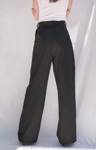 Dark Grey Structured Pleated Wide Leg Pants Suit Set - Custom Made - Bastet Noir