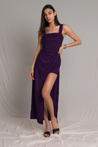 Purple Satin Silk Wedding Guest Dress - Custom Made - Bastet Noir