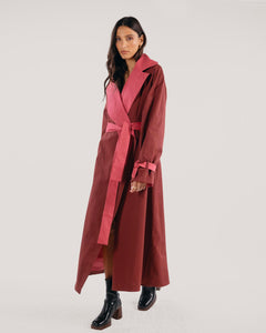 Red and Pink Reversible Everyday Cotton Trench Coat - Custom Made - Bastet Noir 