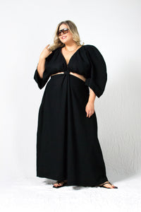 Plus size black linen sundress - Custom Made - Bastet Noir