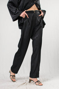 Black silk satin high waist women pants - Custom Made - Bastet Noir