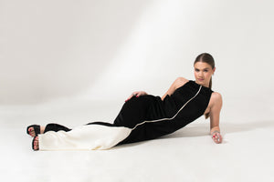 sustainable black and white maxi dress bastet noir