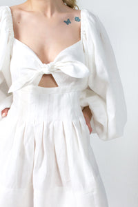 White Linen Mini Summer Dress - Custom Made - Bastet Noir