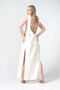 White linen bareback wedding dress - Custom Made - Bastet Noir