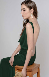Emerald Green Satin Silk Bridesmaid Backless Maxi Dress - Custom Made - Bastet Noir