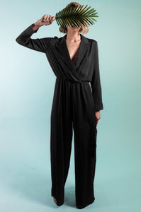 Black  Silk Satin Jumpsuit - Custom Made - Bastet Noir