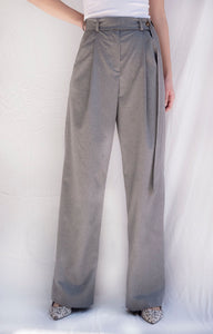 Grey Pleated Wide Leg Suit Pants - Custom Made - Bastet Noir