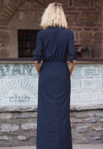 Black maxi casual shirt dress with long sleeves - Custom Made - Bastet Noir
