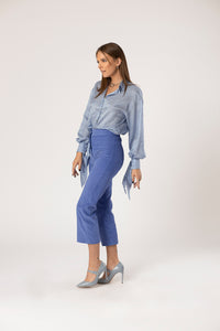 Periwinkle Blue High Waist Cropped Women Suit Pants - Custom Made - Bastet Noir