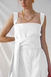 White linen midi strap dress - Custom Made - Bastet Noir