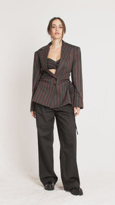 Grey wool bra top, grey women blazer and wool pants - Custom Made - Bastet Noir