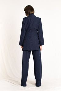 Navy Blue Silk Women Suit Set - Custom Made - Bastet Noir
