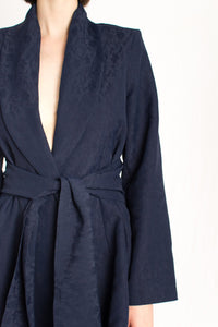 Navy Blue Silk Tailored Jacket Blazer for Women - Custom Made - Bastet Noir