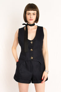 Dark Blue Striped Workwear Women Suit - Custom Made - Bastet Noir