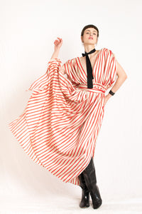 Red Striped Plunging Holiday Party Maxi Dress - Custom Made - Bastet Noir