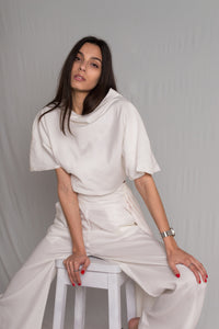 White satin silk crop top and high waist pants set - Custom Made - Bastet Noir