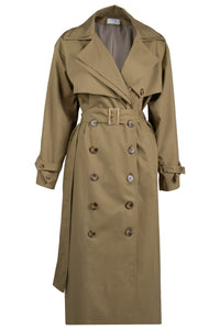 Cream Oversized Trench Coat with Pockets and Double Lapels