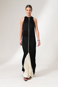 Black and White Geometric Halter Maxi Dress - Custom Made - Bastet Noir