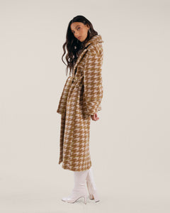 Houndstooth cream oversized winter coat for women - Custom Made - Bastet Noir