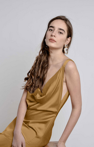 Gold satin silk bareback dress