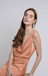 Peach Satin Silk Backless Maxi Dress - Custom Made - Bastet Noir