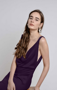 Purple Satin Silk Backless Maxi Dress - Custom Made - Bastet Noir