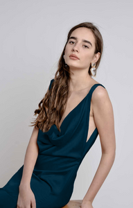 Teal Satin Silk Backless Maxi Dress - Custom Made - Bastet Noir