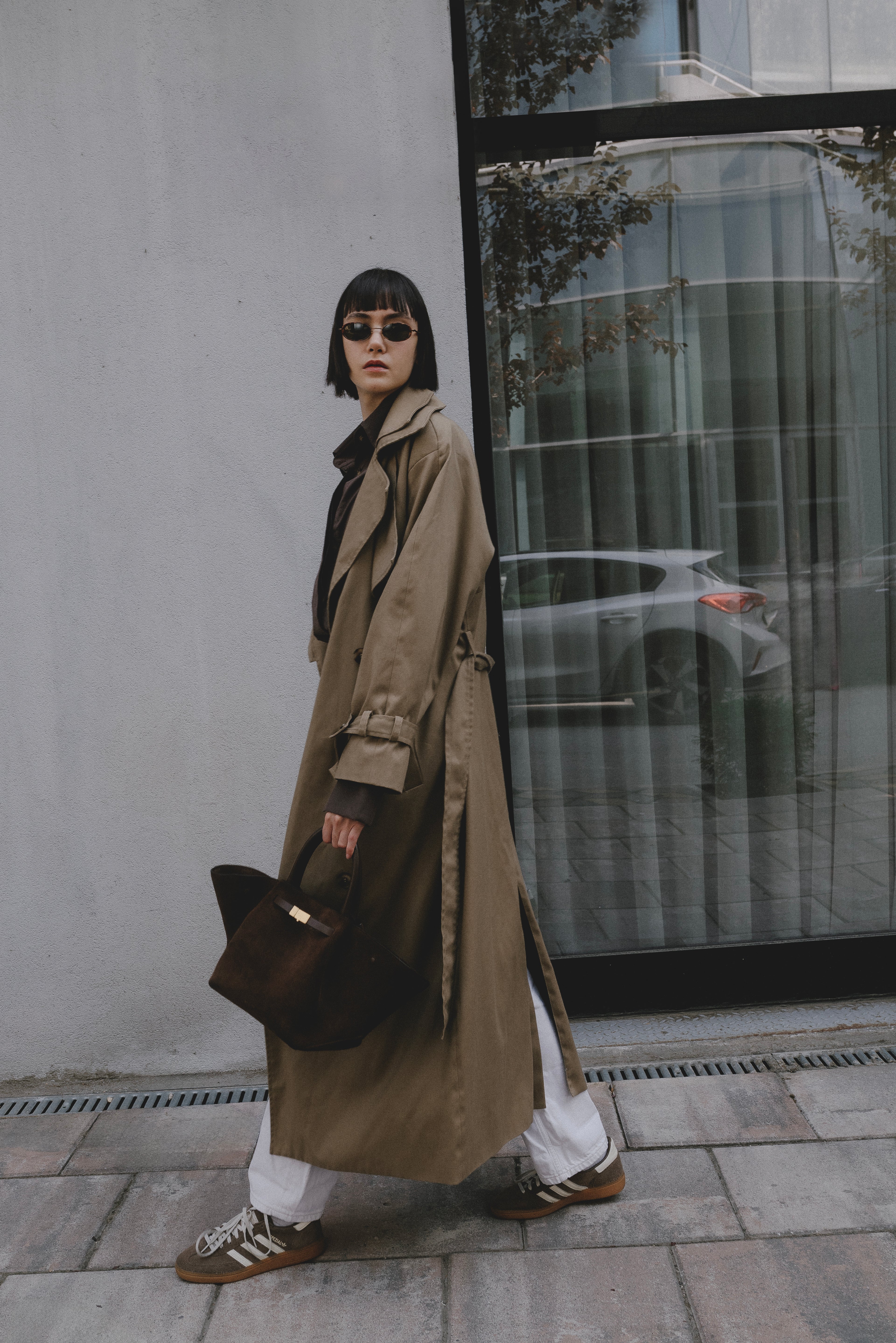 Beige Ankle-Length Belted Everyday Cotton Trench Coat - Custom Made - Bastet Noir