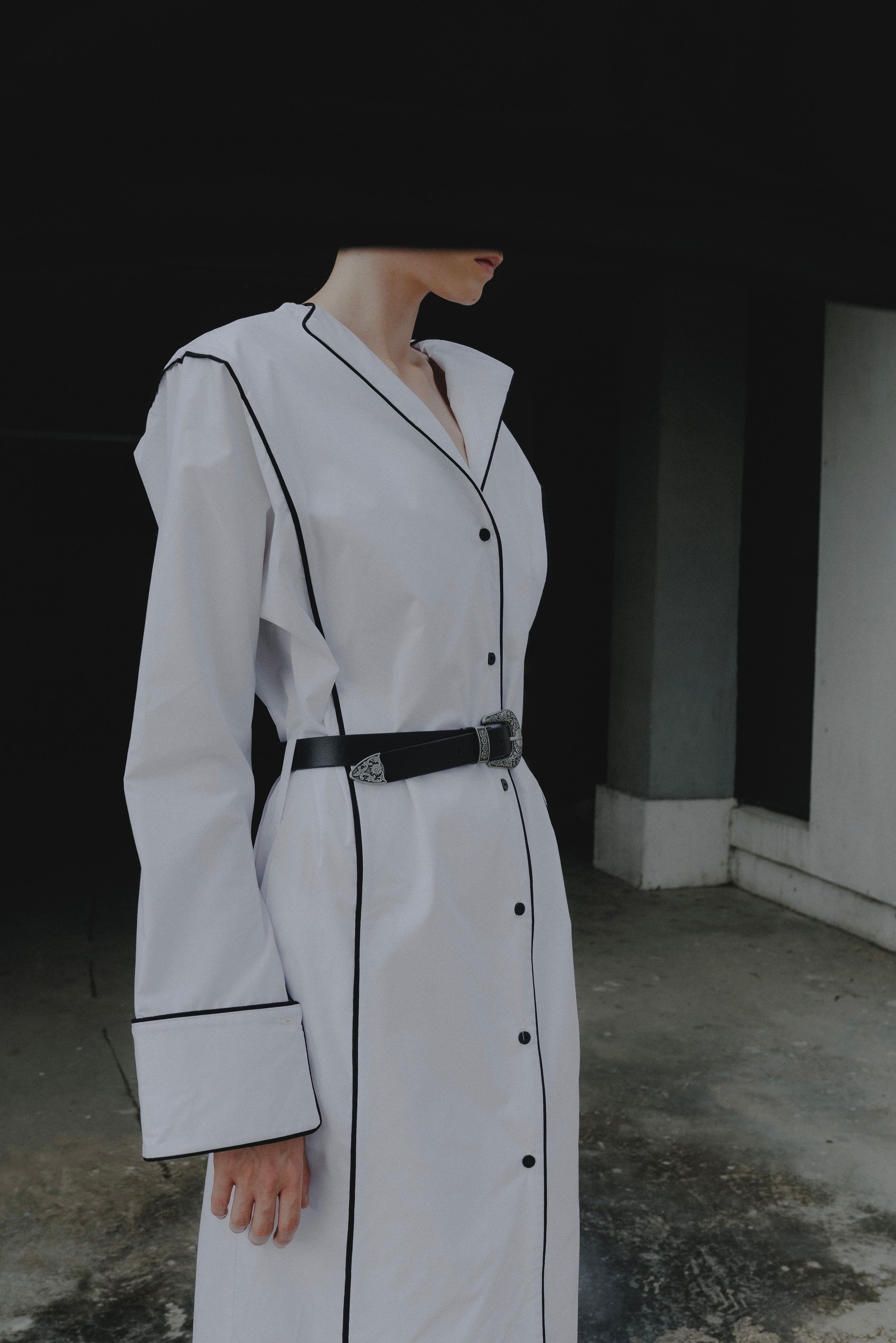 White Office Workwear Cotton Shirt Dress Long Sleeve Maxi Length - Custom Made - Sustainable Dresses - Bastet Noir