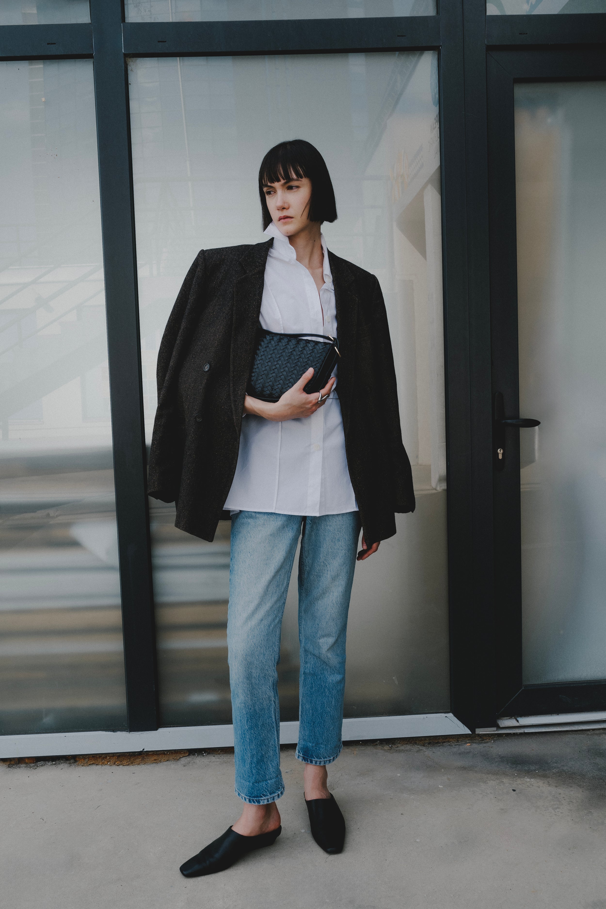 White Cotton Button-Up Shirt Minimalist Smart Workwear - Custom Made - Bastet Noir