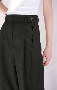 Dark Grey Pleated Wide Leg Suit Pants - Custom Made - Bastet Noir