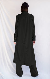 Dark Grey Structured Suit Vest Oversized Trench Coat and Pleated Wide Leg Pants Suit Set - Custom Made - Bastet Noir