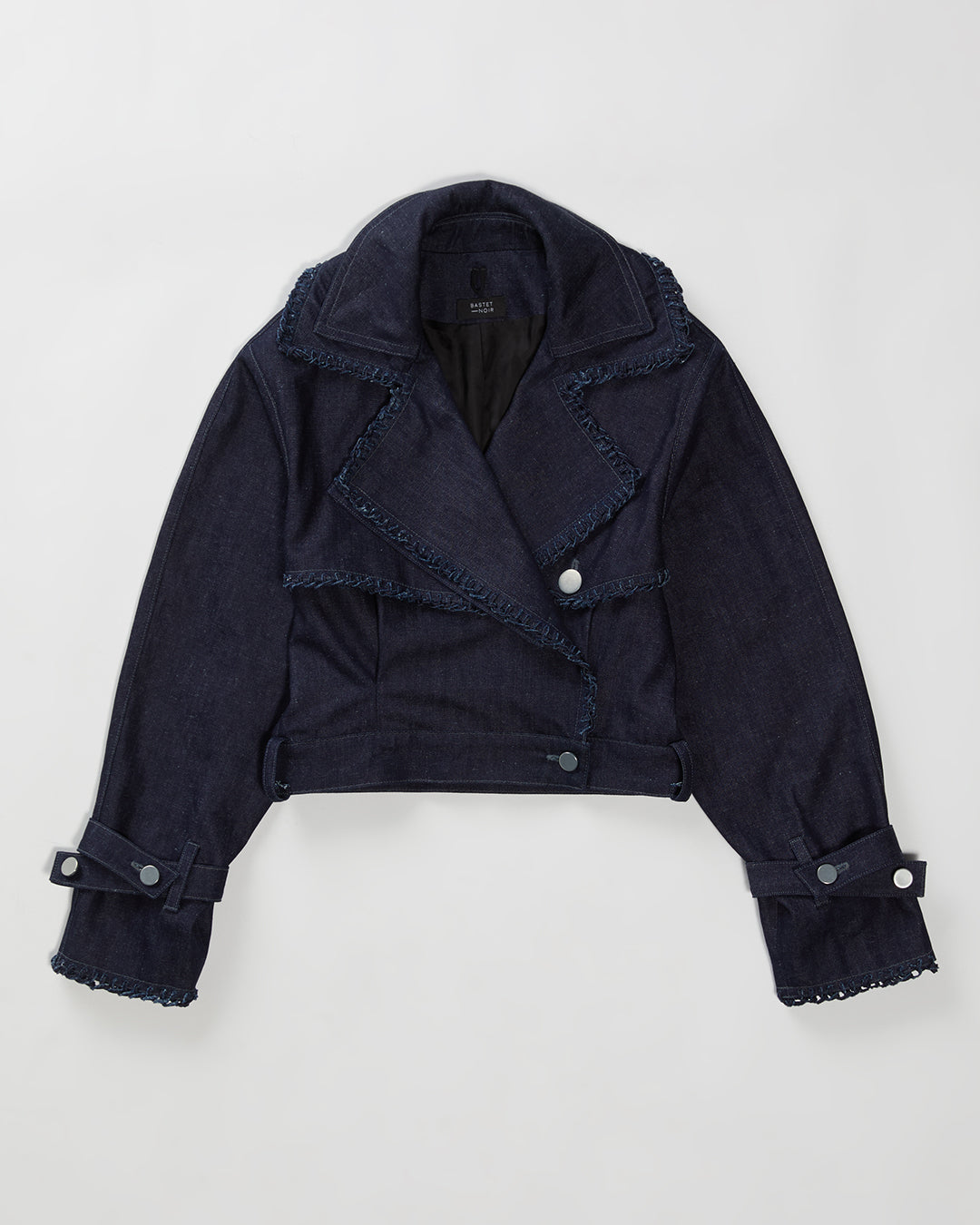 Sustainable Workwear Modular Denim Cropped Jacket with Buttons - Bastet Noir 