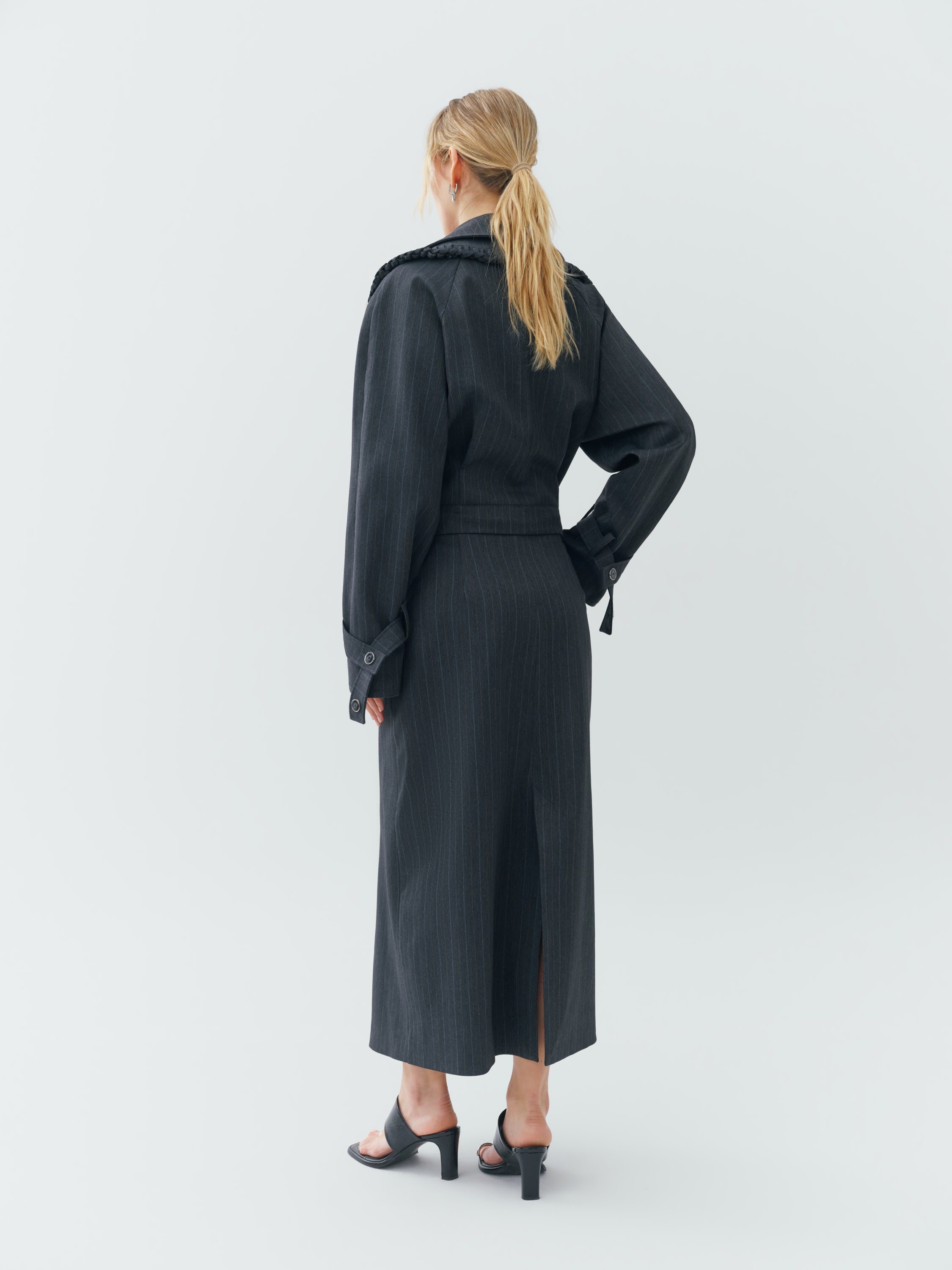 The Modular Pinstripe Gray Cropped Jacket | BastetNoir