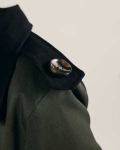 Black and olive classic trench maxi coat - Custom Made - Bastet Noir