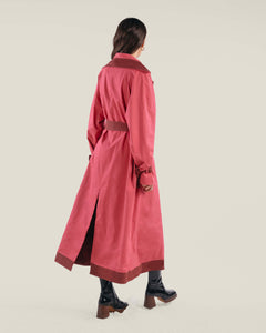 Red and Pink Reversible Everyday Cotton Trench Coat - Custom Made - Bastet Noir 