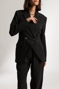 Black Blazer and Pants Workwear Suit Set - Custom Made - Bastet Noir