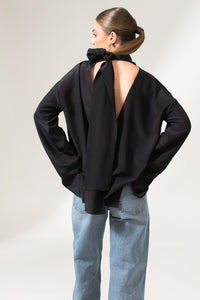 Black Turtleneck Backless Evening Wear Shirt - Custom Made - Bastet Noir