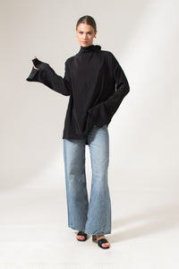 Black Turtleneck Backless Evening Wear Shirt - Custom Made - Bastet Noir