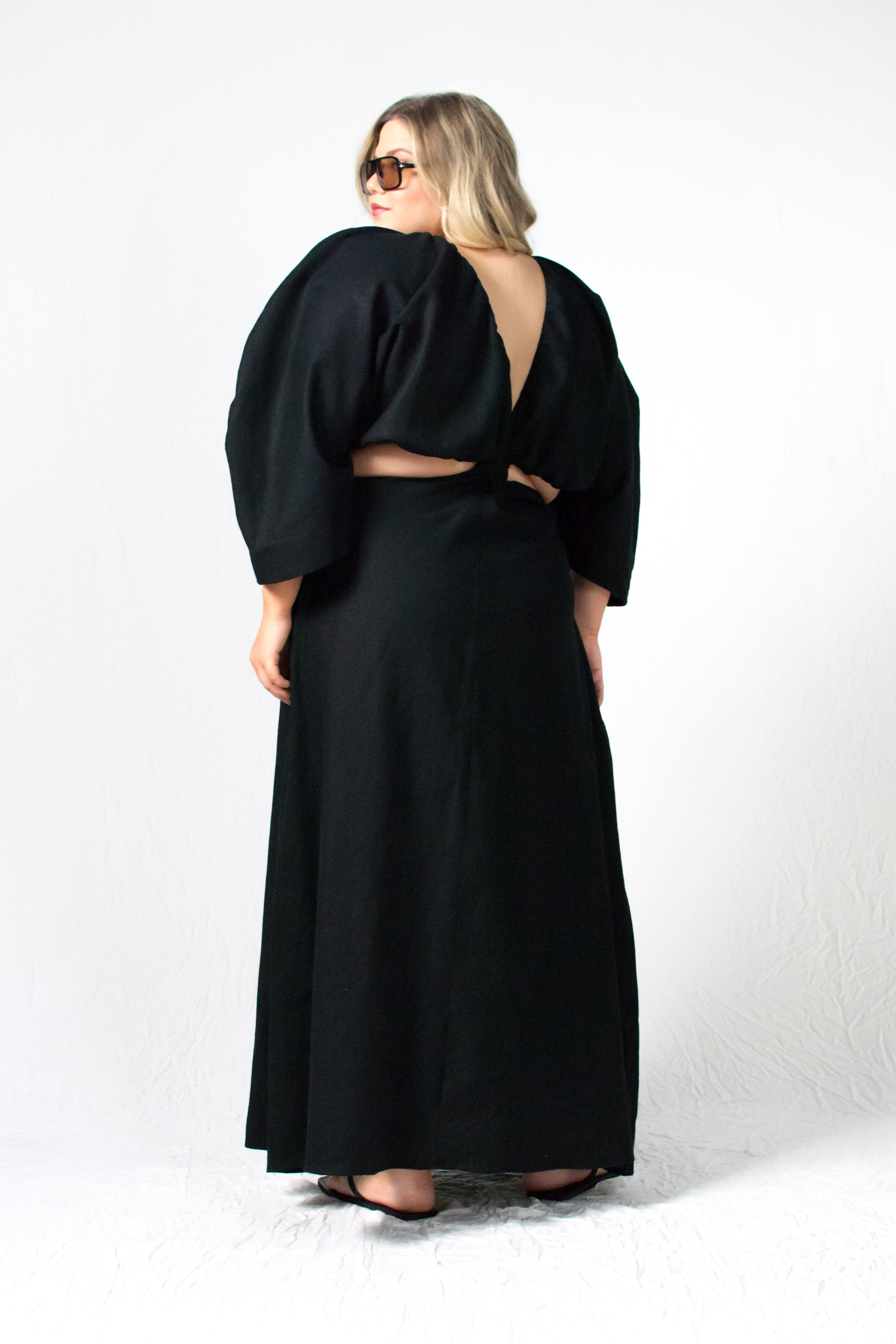 Plus size black linen sundress - Custom Made - Bastet Noir
