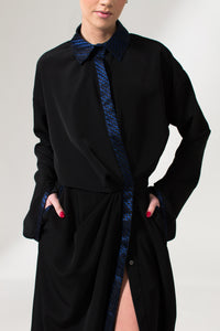 Black and Blue Maxi Shirt Dress - Custom Made - Bastet Noir