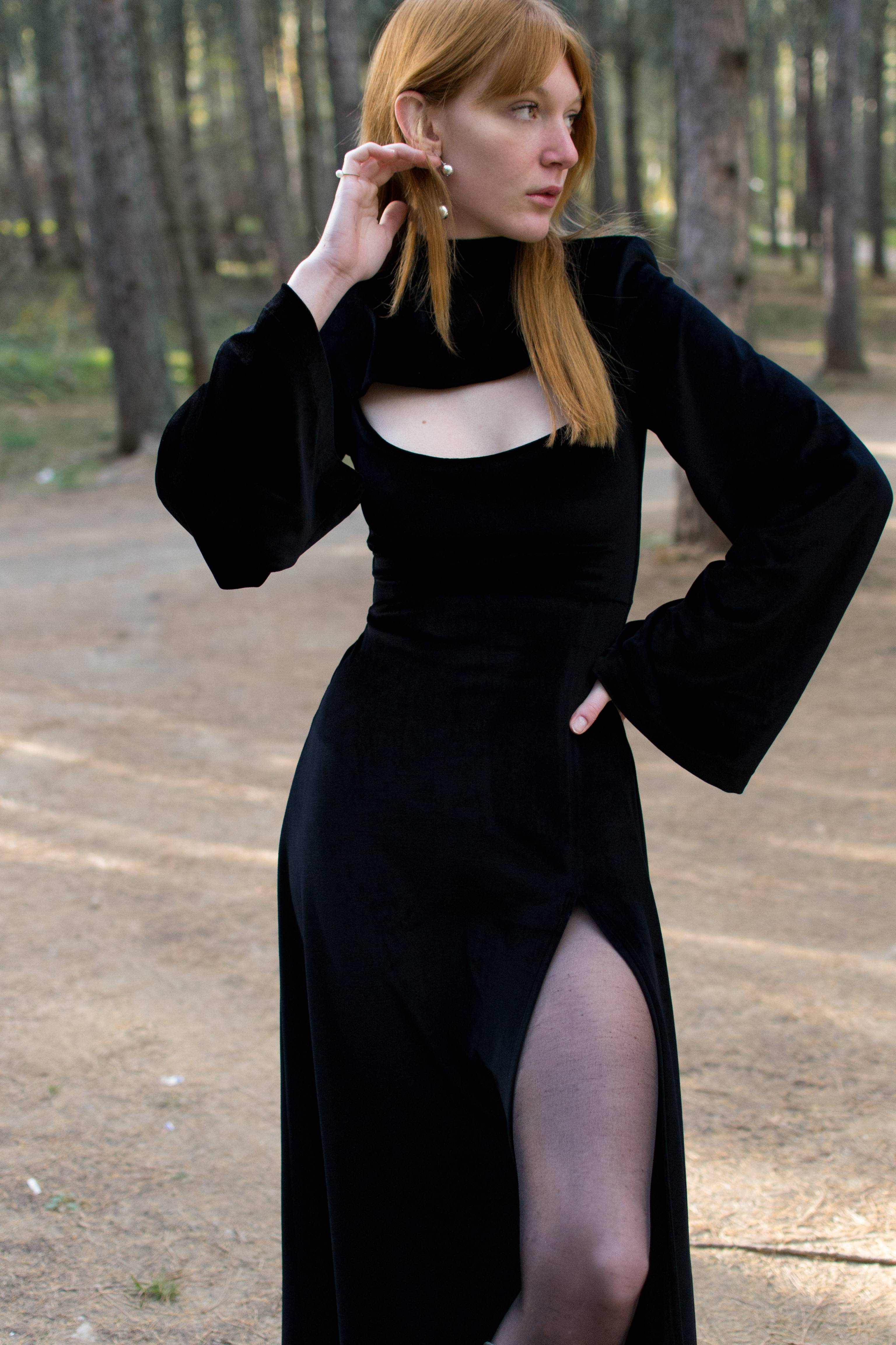 Black Velvet Evening Wear Maxi Dress - Custom Made - Bastet Noir