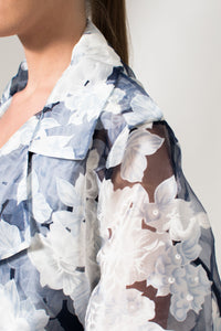 Blue Floral Print Transparent Organza Trench Coat - Custom Made - Bastet Noir