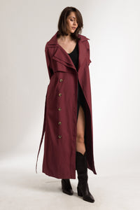 Burgundy Cotton Oversized Everyday Trench Coat - Custom Made - Bastet Noir