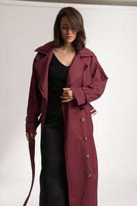 Burgundy Cotton Oversized Everyday Trench Coat - Custom Made - Bastet Noir