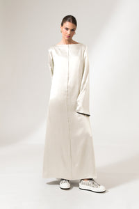 Cream White Long Sleeve Maxi Dress - Custom Made - Bastet Noir