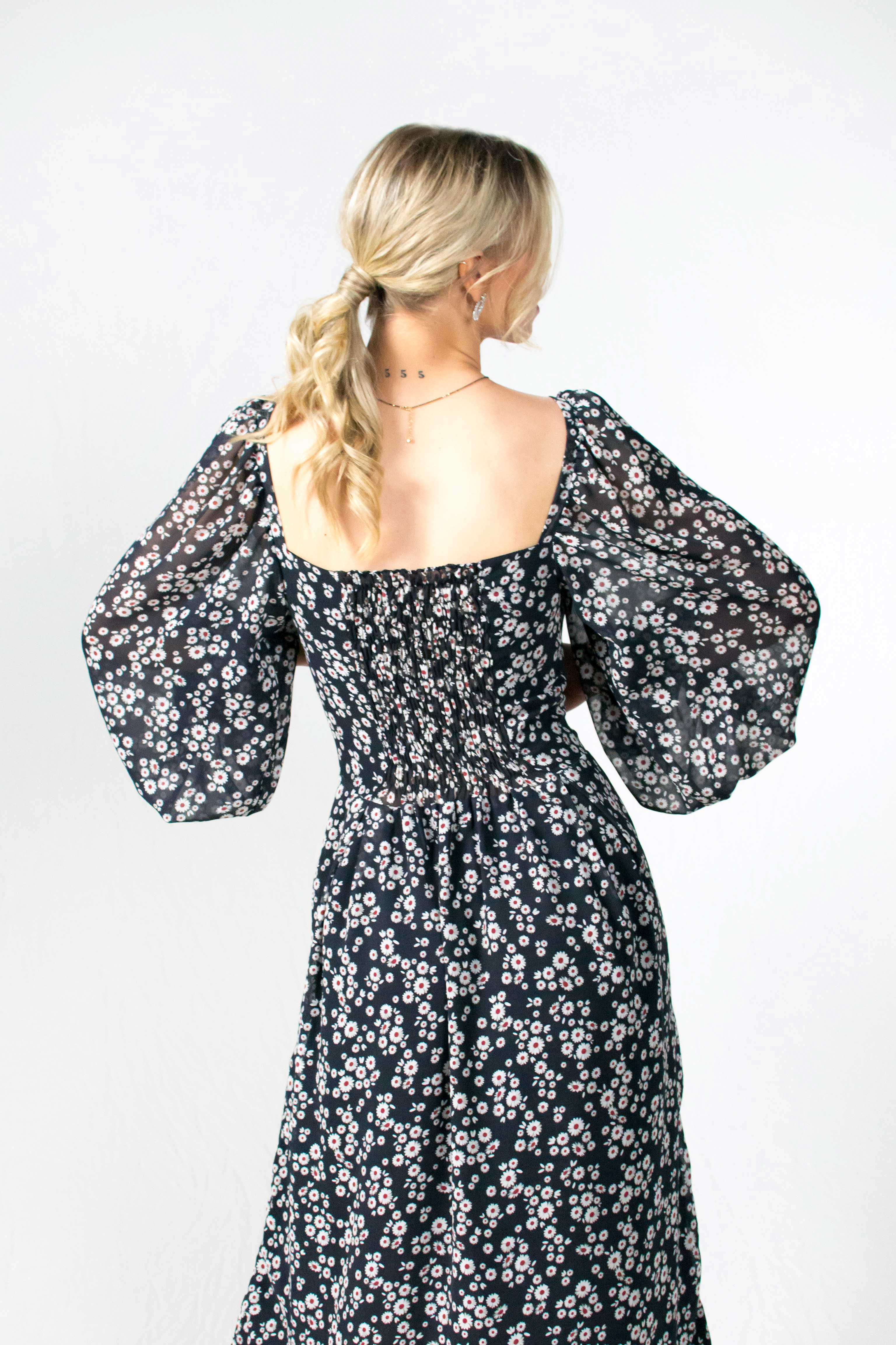 Ditsy floral black Boho dress - Custom Made - Bastet Noir