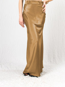 Gold High Waist Silk Satin Maxi Skirt - Custom Made - Bastet Noir